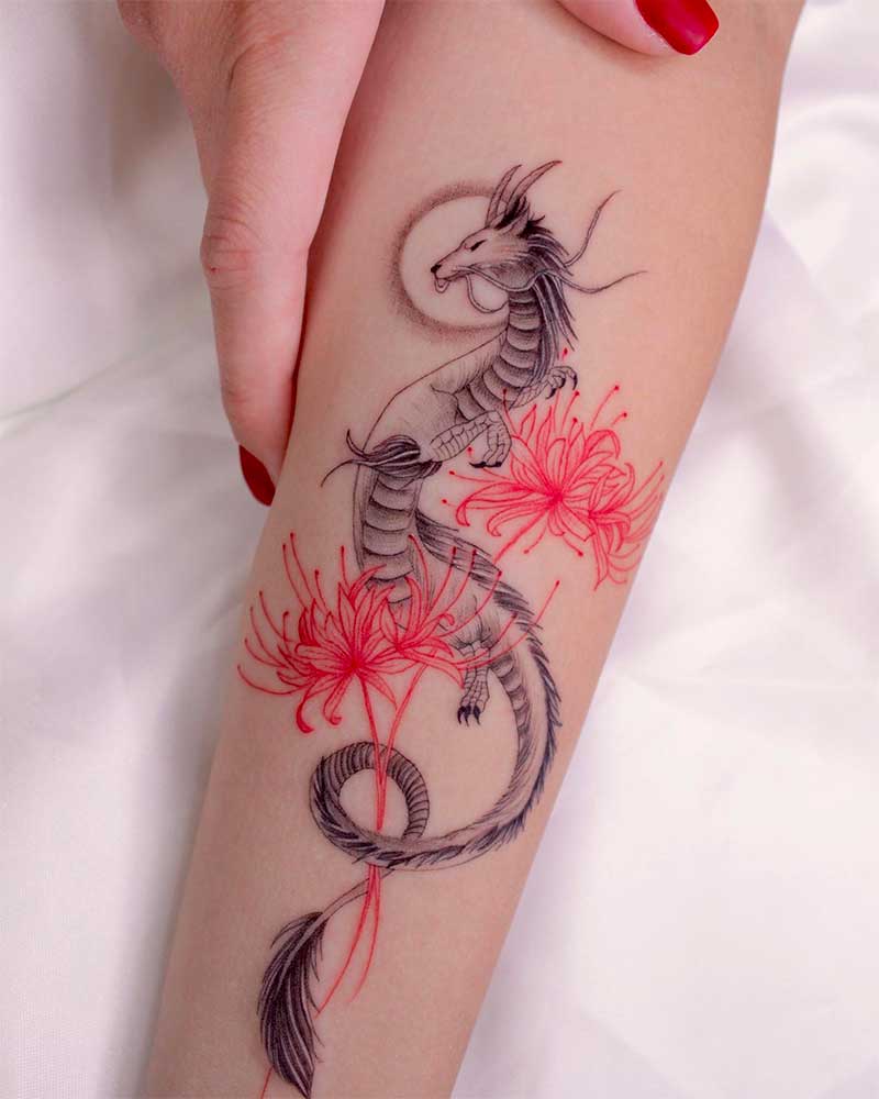 Dragon and Flowers  Quick Temporary Tattoos